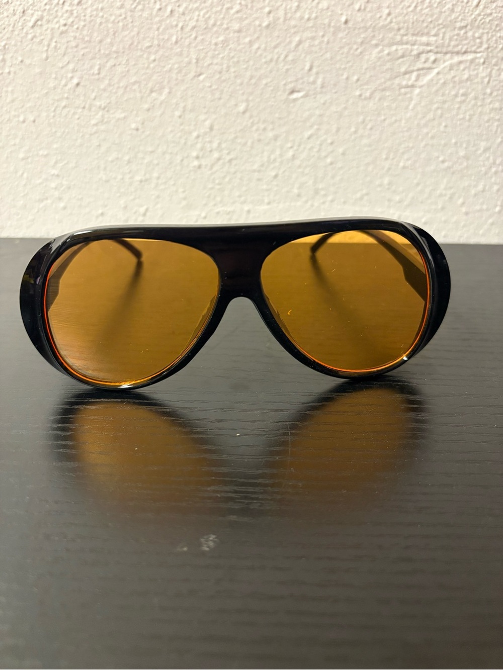 Retro Black Aviator Sunglasses Amber Orange Tinted Lenses Oversized